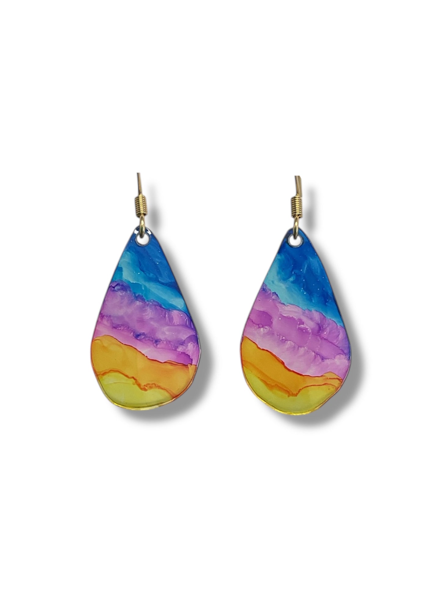 mini boucles oreilles forme goutte, multicolores, en plastique recyclé