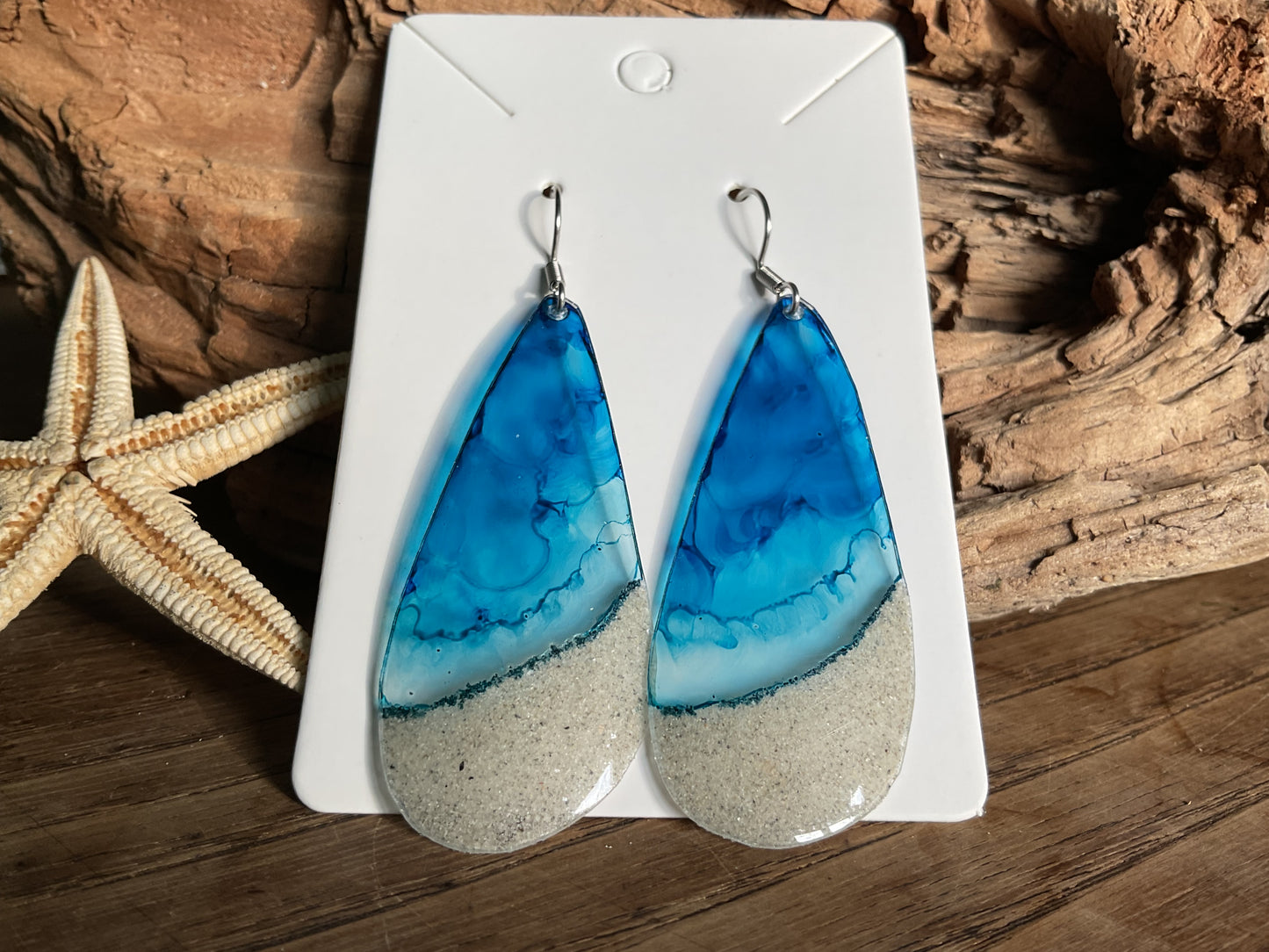 Boucles d’oreilles upcyclées, semblables à une plage des seychelles