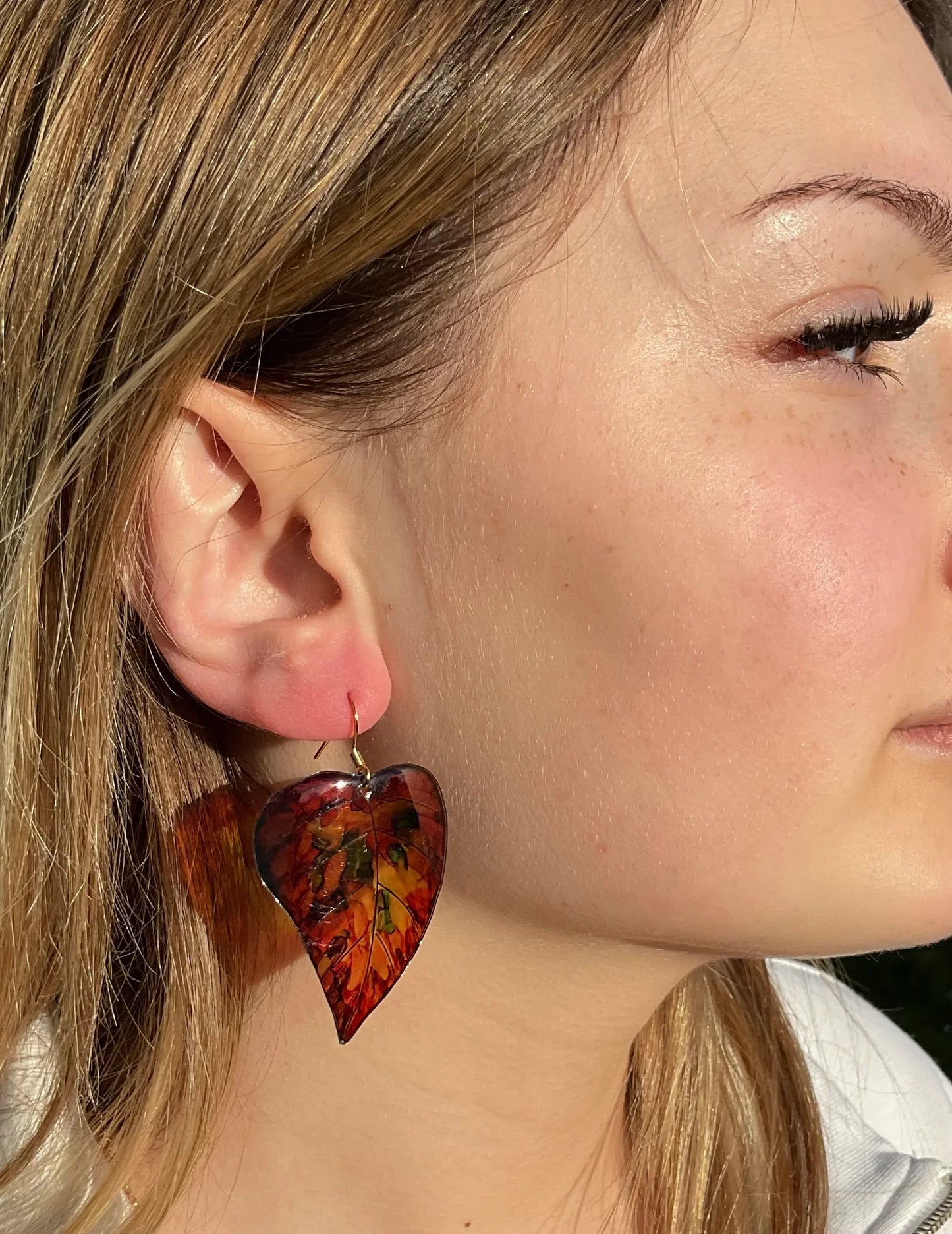 Boucles d’oreilles en plastique recyclé, en forme de coeur, couleurs automne