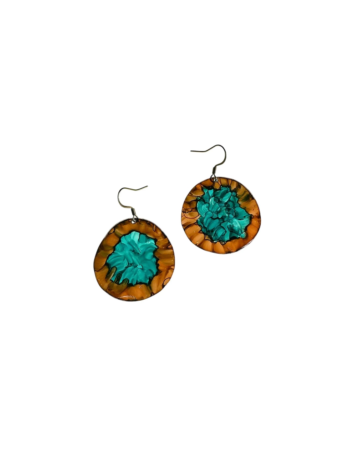 boucles rondes marron et turquoise, upcyclées