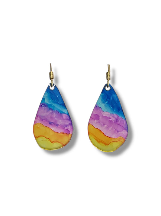 mini boucles oreilles forme goutte, multicolores, en plastique recyclé