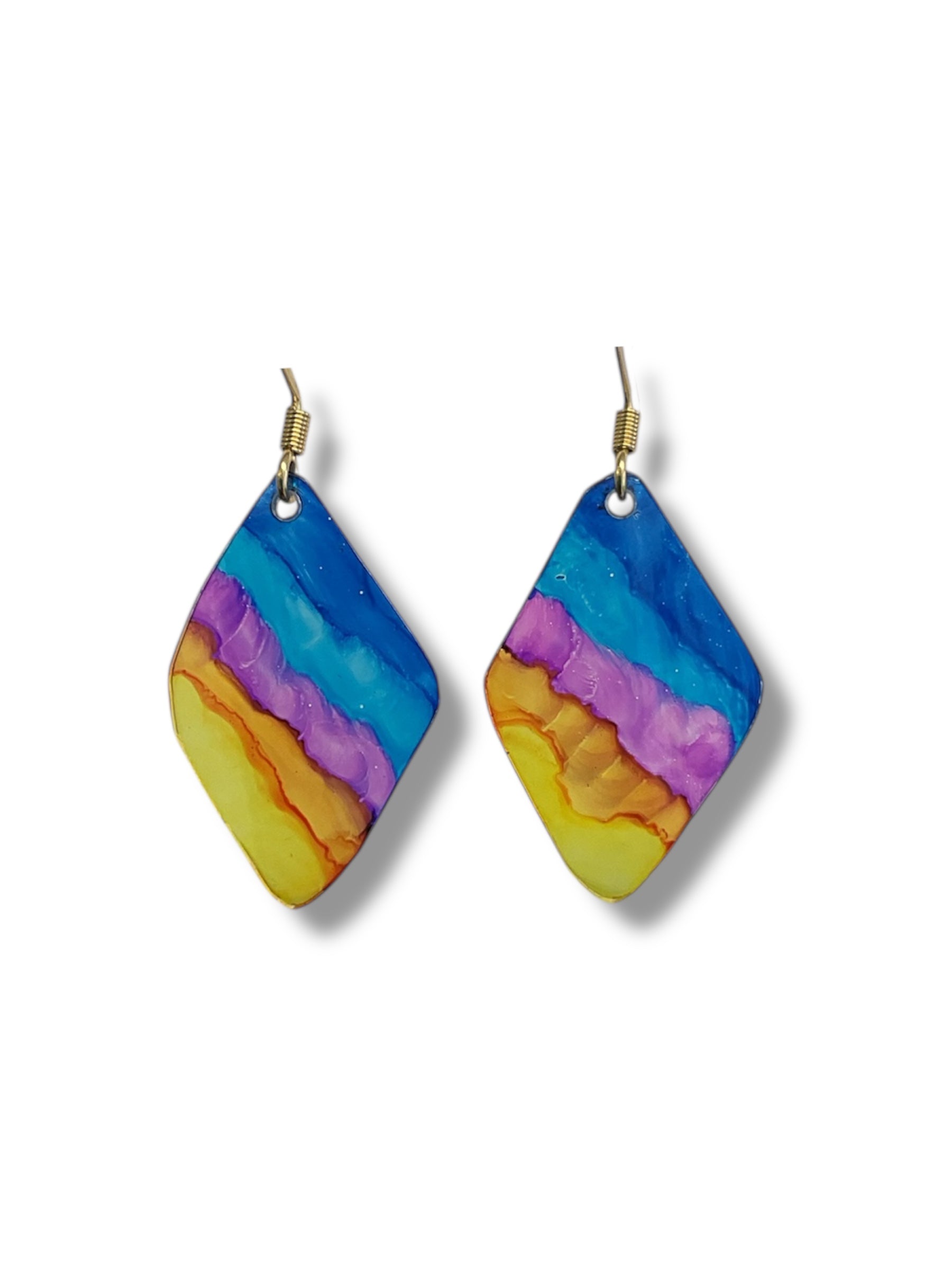 boucles oreilles losanges multicolores en plastique recyclé