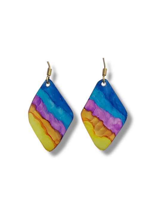 boucles oreilles losanges multicolores en plastique recyclé
