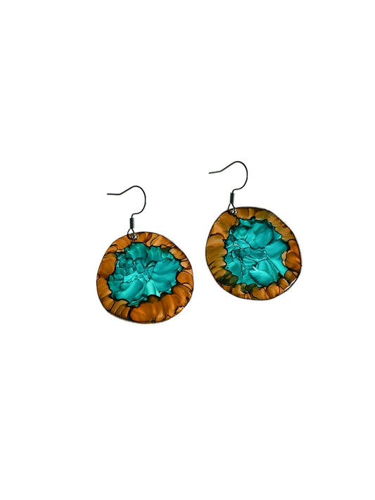 boucles upcyclees translucides, marron et turquoise