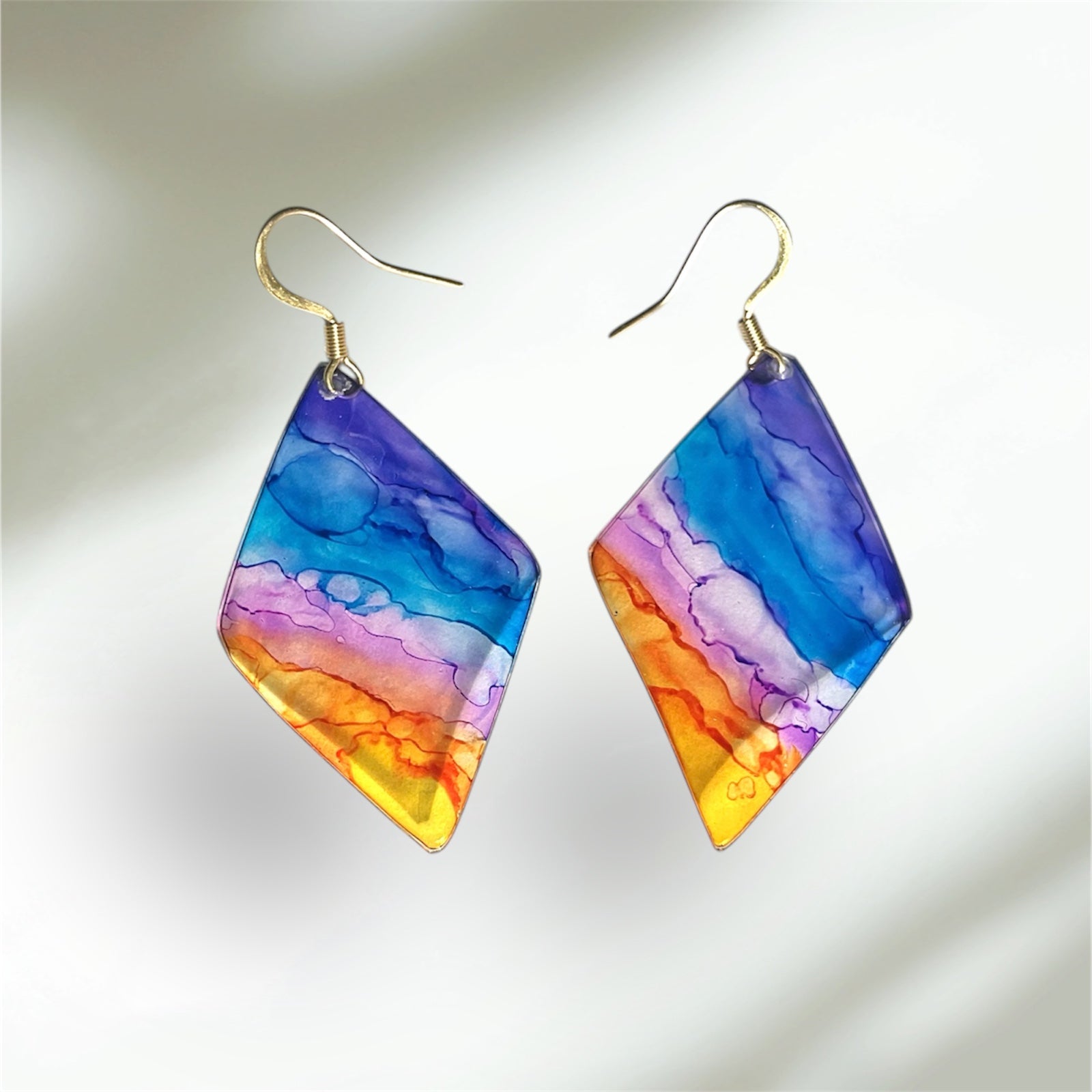 boucles d’oreilles en plastique revalorisé, losange, multicolore
