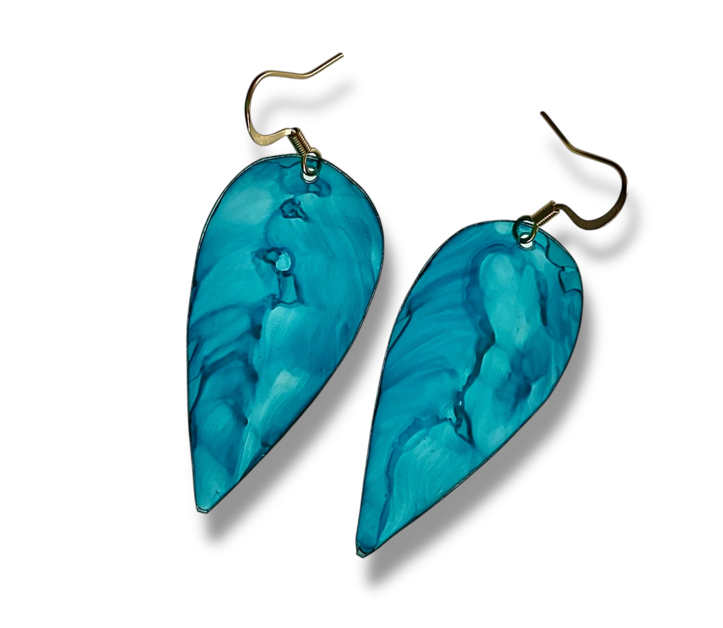 Boucles d’oreilles upcyclées, forme plume, turquoise