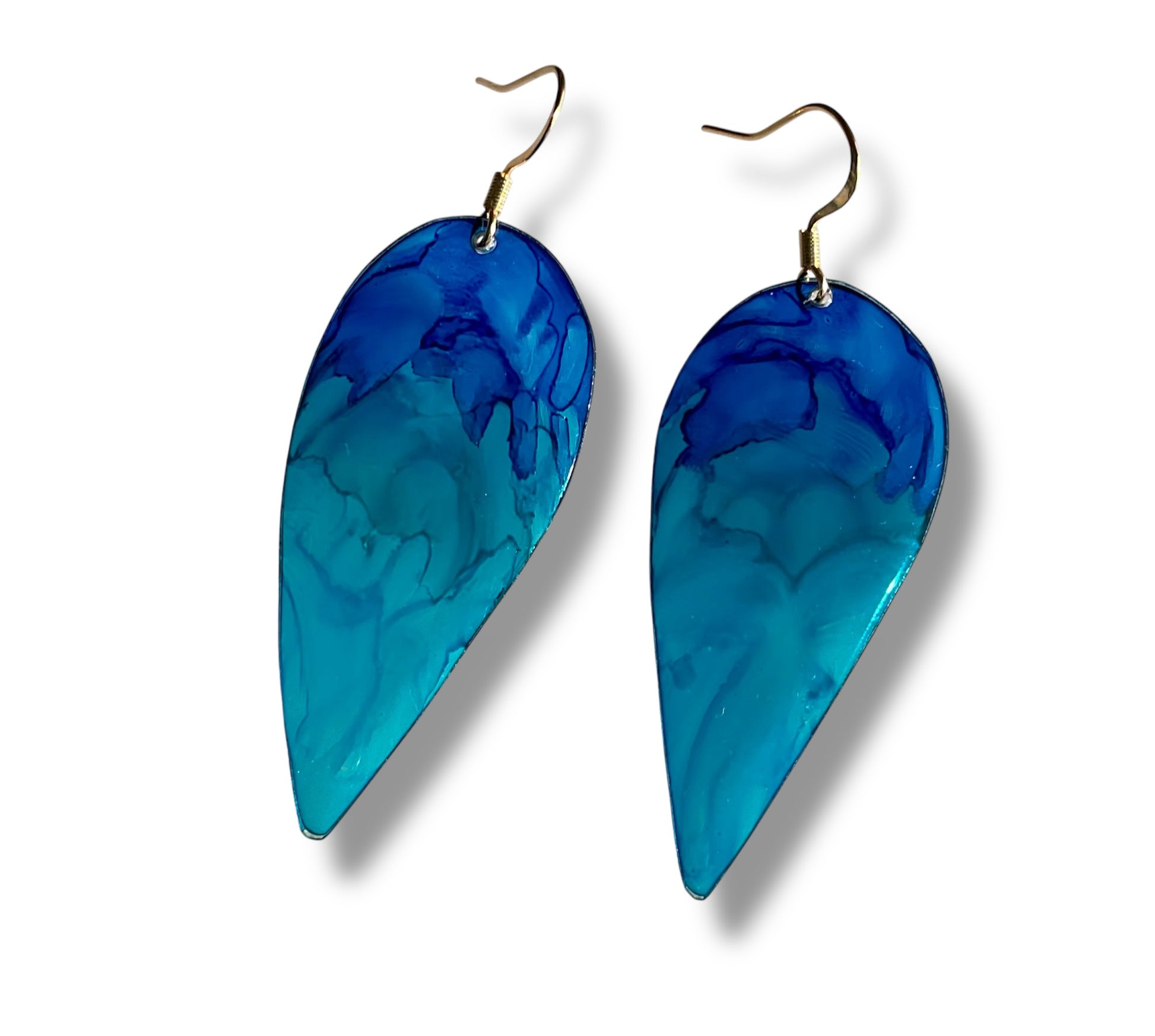Boucles d’oreilles en plastique recyclé, bleu turquoise , forme plume