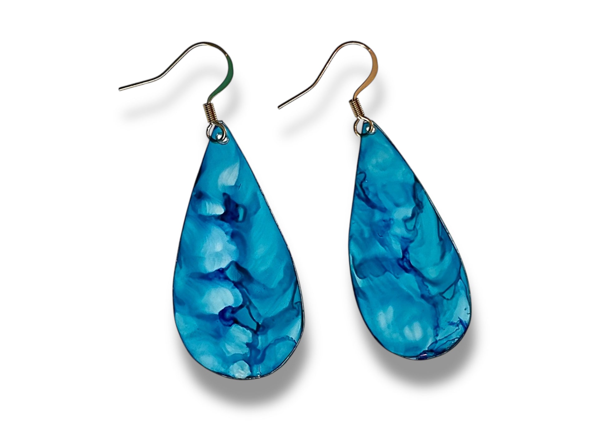 Boucles d’oreilles upcyclées, forme de goutte, bleu