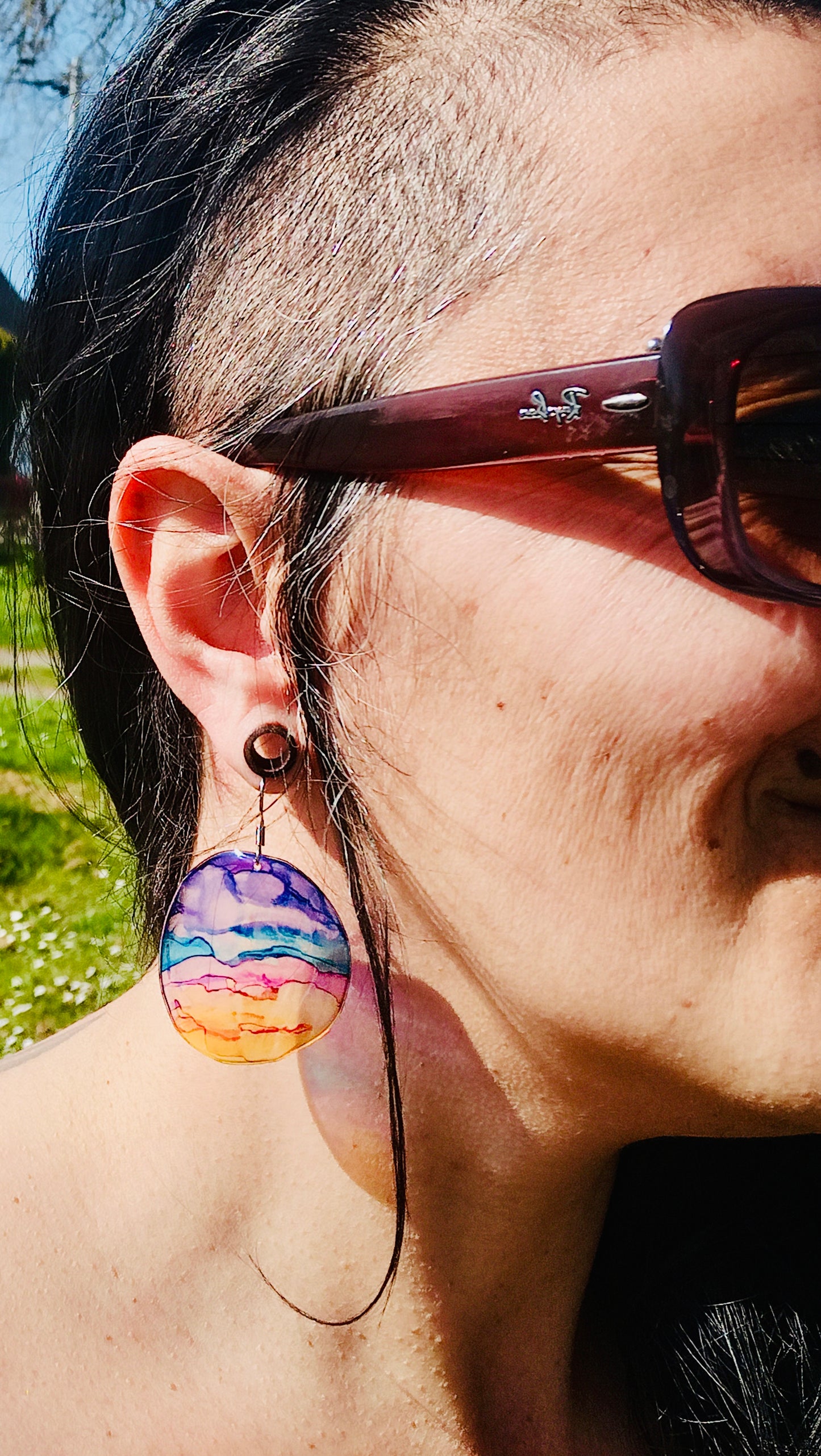 boucles d’oreilles en plastique recyclé, inspirées de a californie, forme ronde, multicolores