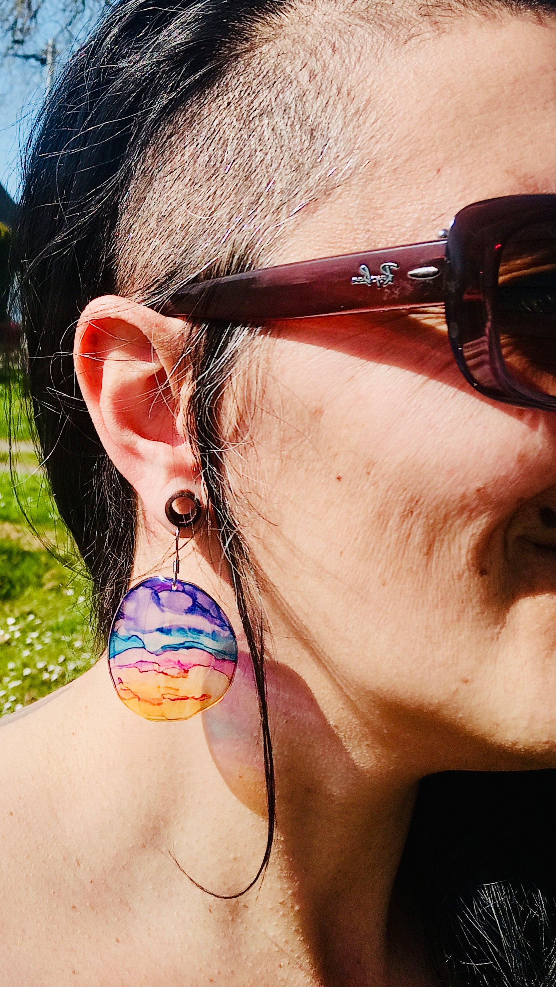 boucles d’oreilles en plastique recyclé, inspirées de a californie, forme ronde, multicolores