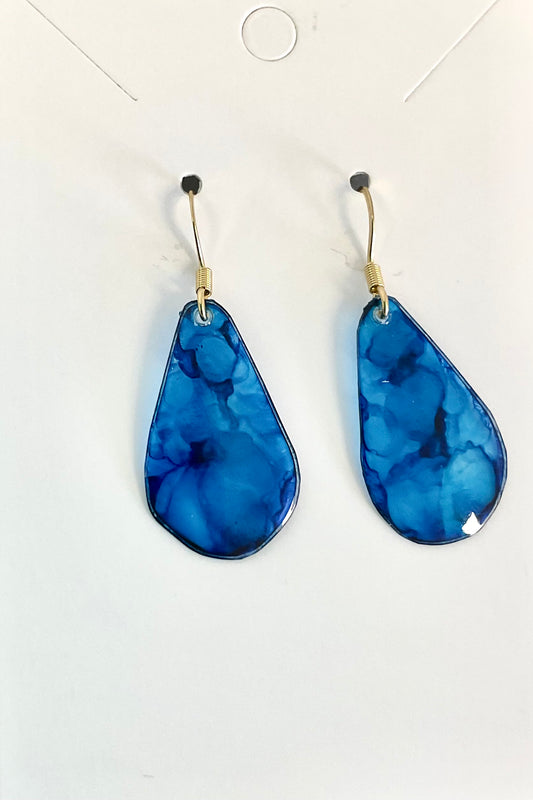 boucles oreilles en forme de goutte, bleues, en plastique recyclé