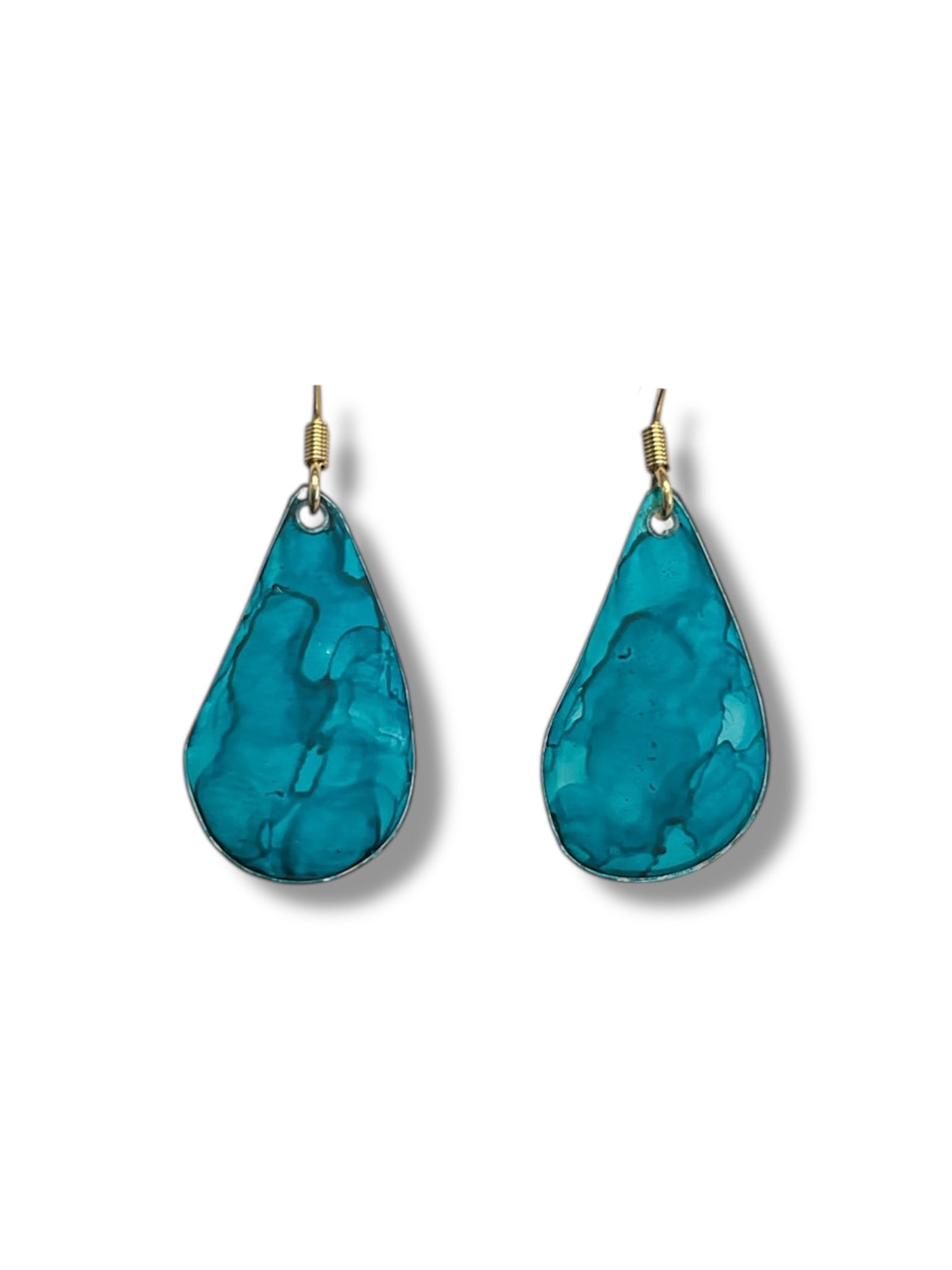 boucles oreilles gouttes turquoise en plastique recyclé