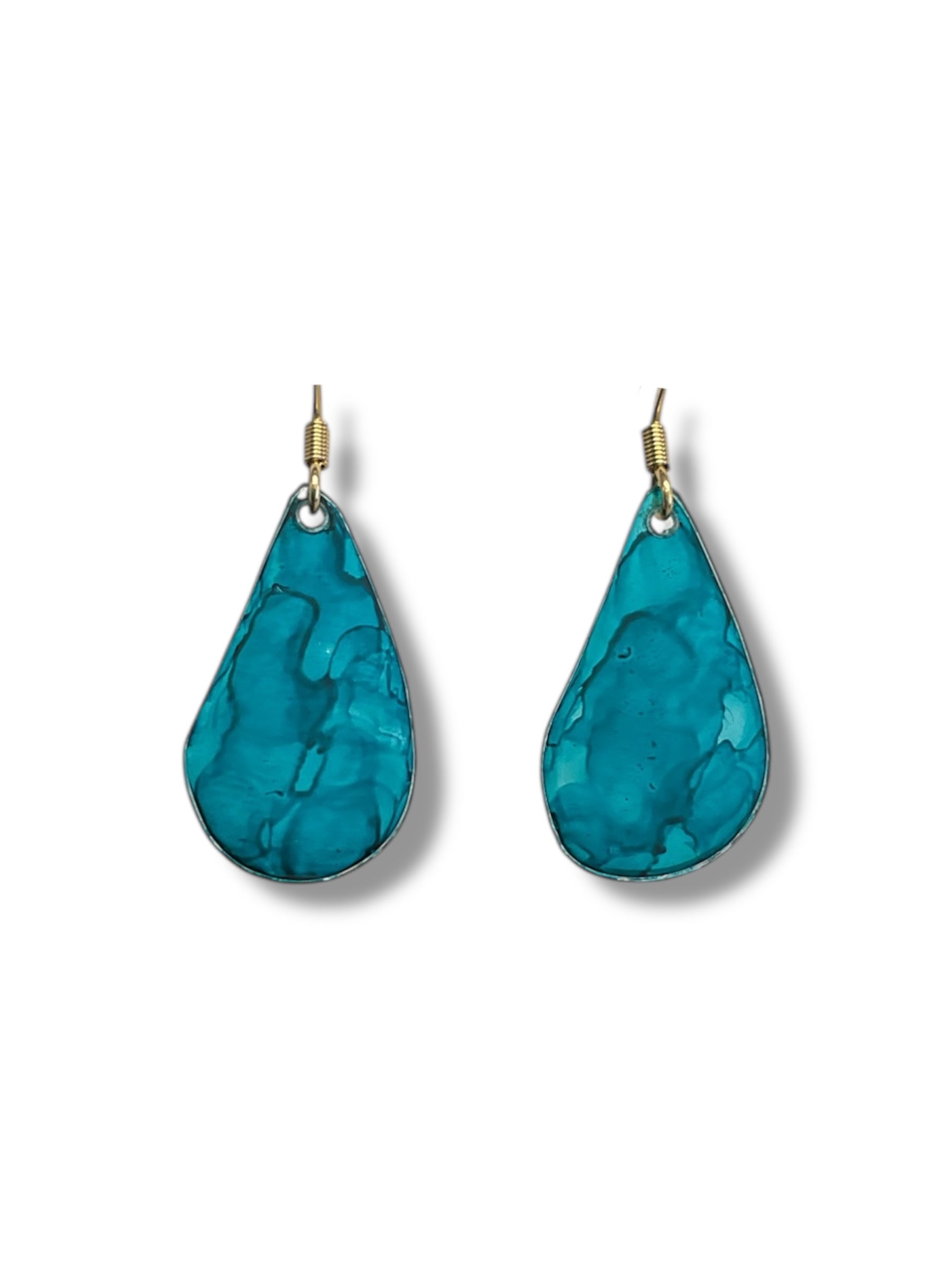 boucles oreilles gouttes turquoise en plastique recyclé