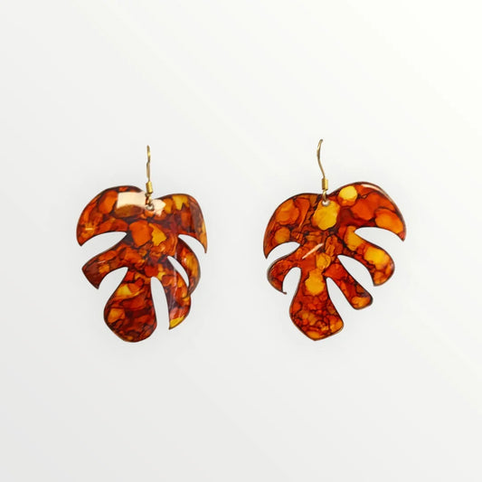 Boucles en forme de feuille de monstera, en plastique , dégardé de marron