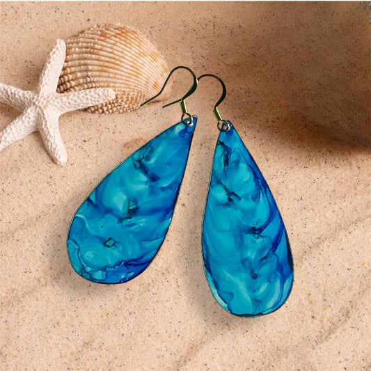 Boucles d’oreilles en plastique recyclé, bleu turquoise , forme goutte
