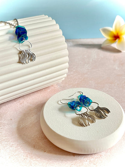 Parure Médusa - Océan - Kab Lab Upcycling bleu doré méduses 